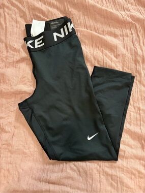Nike Black Leggings with White Swoosh and Branded Waistband